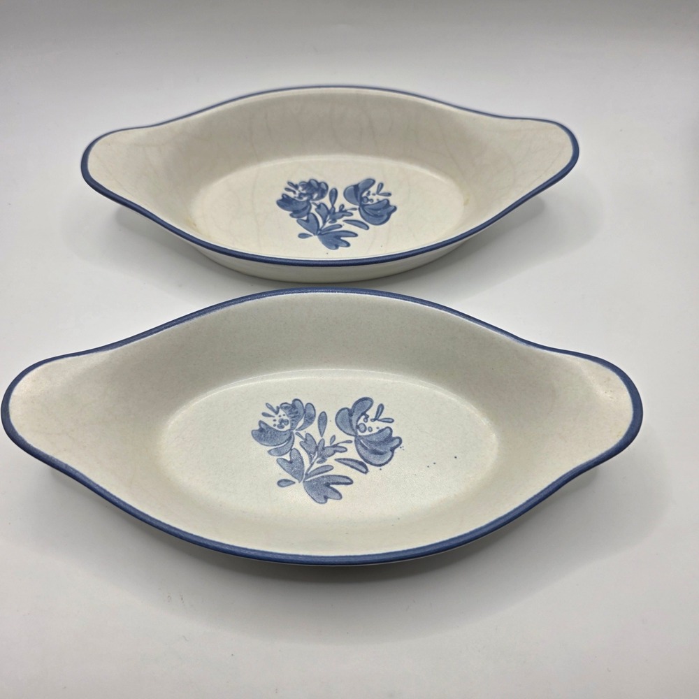 Pfaltzgraff Yorktowne Oval Au Gratin Baking Dishes Set of 2 Blue Floral Smaller